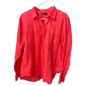 Gap 100% Linen Button Down Shirt coral pink